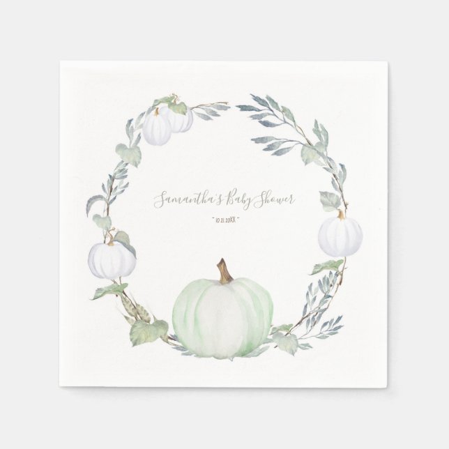 Autumn Harvest Green and White Pumpkin Napkin (Front)