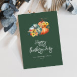 autumn harvest green happy thanksgiving holiday card<br><div class="desc">Express your gratitude this holiday season with our beautiful Happy Thanksgiving greeting card. Featuring a warm and heartfelt message, this card is the perfect way to let your loved ones know how much you appreciate them. With a floral watercolor beautiful pumpkin design. Let them know that they are always in...</div>