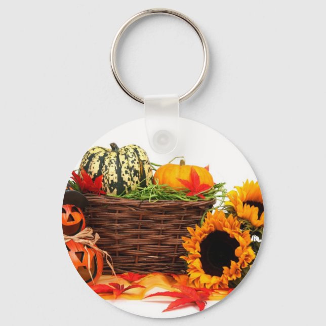 Autumn Harvest Halloween Pumpkins Fall Sunflowers Key Ring (Front)