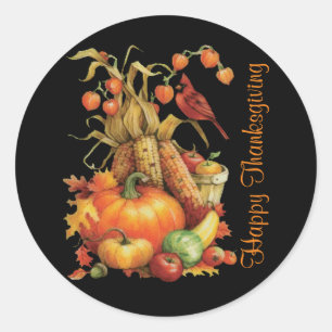 Autumn Harvest Happy Thanksgiving Black Stickers