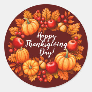 Autumn Harvest Happy Thanksgiving Classic Round Sticker