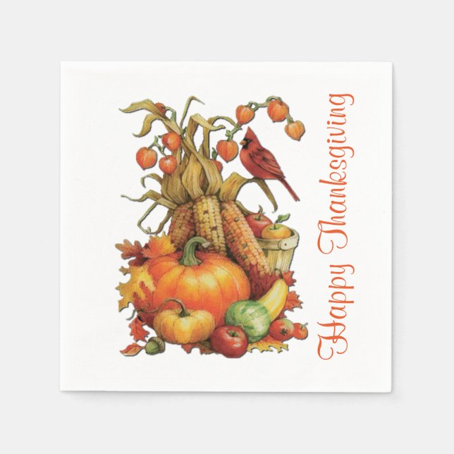 Autumn Harvest Happy Thanksgiving Napkins (Front)