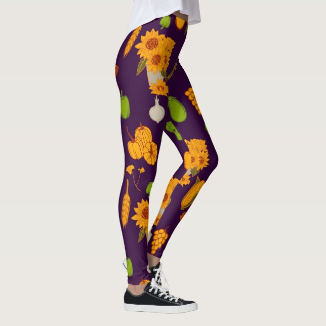 Autumn Harvest Healthy Veggie And Fruits Leggings (Right)