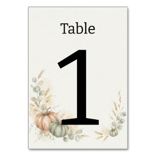 Autumn Harvest Heirloom Pumpkin Watercolor Table Number