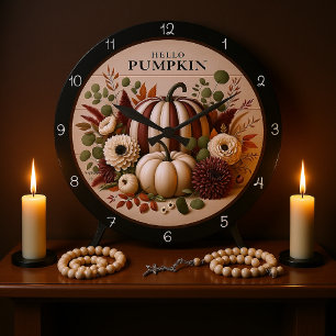 Autumn Harvest 'Hello Pumpkin'  Large Clock