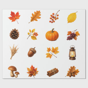Autumn Harvest Maple Leaves Pumpkin Acorn Cosy Wrapping Paper