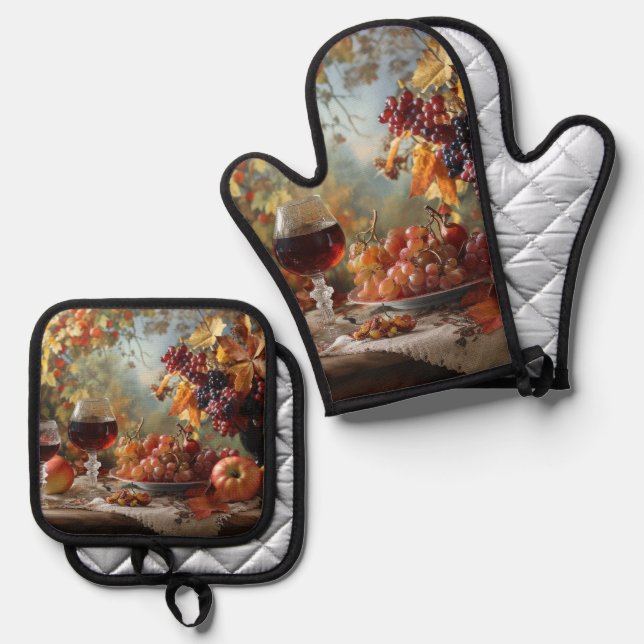 Autumn Harvest Oven Mitt & Pot Holder Set (Front/Back)