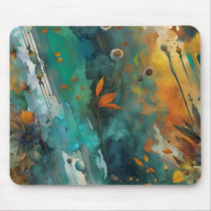 Autumn harvest paint Teal Rust Gold Abstract Mouse Mat