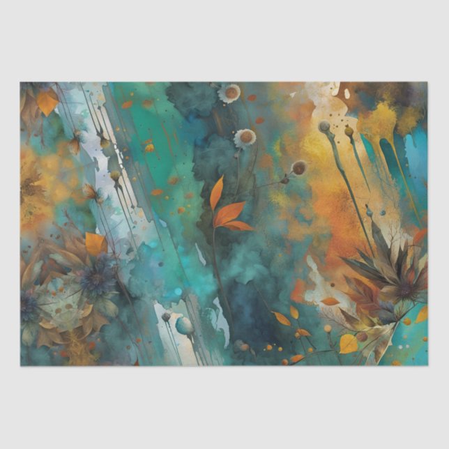 Autumn harvest paint Teal Rust Gold Abstract Tissue Paper (Front)