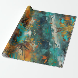 Autumn harvest paint Teal Rust Gold Abstract Wrapping Paper