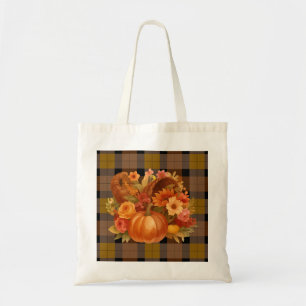 Autumn Harvest Plaid And Cornucopia Tote Bag