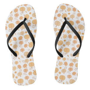 Autumn Harvest Pumpkin and Leaf Pastel Pattern Flip Flops