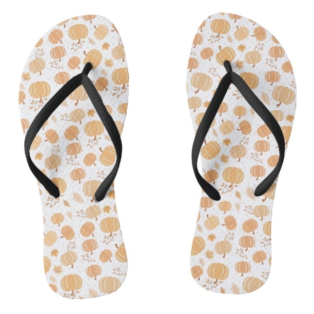 Autumn Harvest Pumpkin and Leaf Pastel Pattern Flip Flops (Footbed)