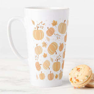 Autumn Harvest Pumpkin and Leaf Pastel Pattern Latte Mug