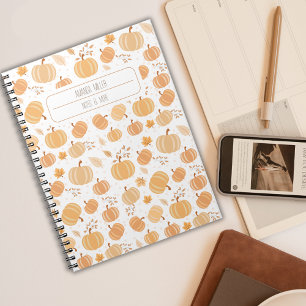 Autumn Harvest Pumpkin and Leaf Pastel Pattern Notebook