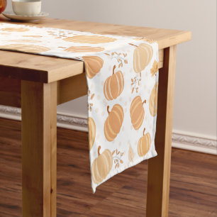 Autumn Harvest Pumpkin and Leaf Pastel Pattern Short Table Runner