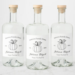 Autumn Harvest Pumpkin Family Home Liquor Bottle Label