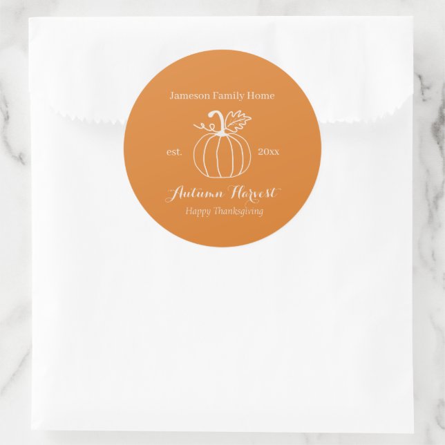 Autumn Harvest Pumpkin Family Thanksgiving   Classic Round Sticker (Bag)