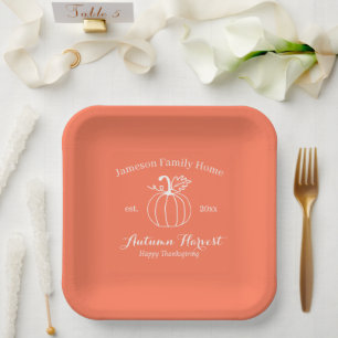 Autumn Harvest Pumpkin Family Thanksgiving Paper Plate