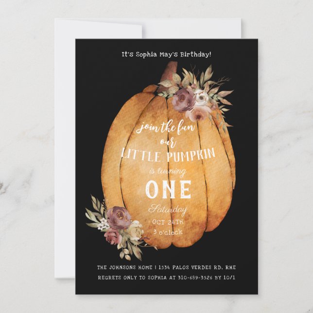 Autumn Harvest Pumpkin First Birthday Party Invitation (Front)