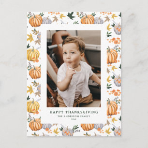 Autumn Harvest Pumpkin Photo Happy Thanksgiving Holiday Postcard