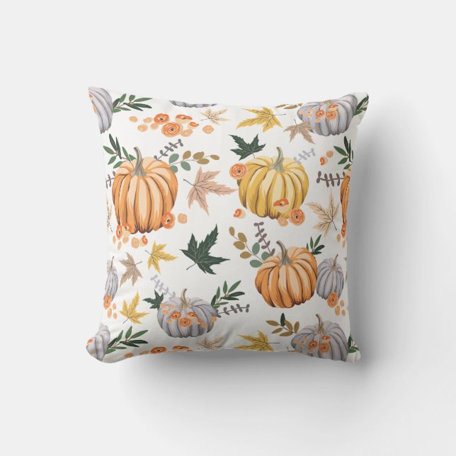 Autumn Harvest Pumpkin Thanksgiving Pattern Cushion (Front)