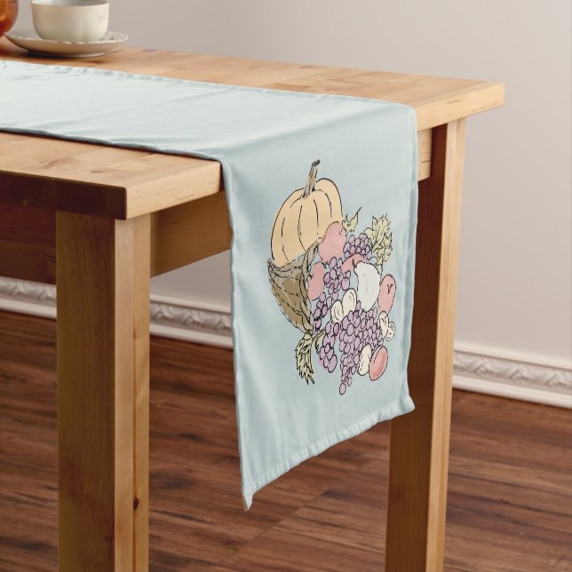 Autumn Harvest Pumpkin Turquoise Medium Table Runner (In Situ)
