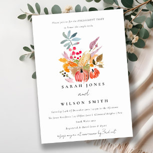 Autumn Harvest Pumpkin Watercolor Engagement Invitation