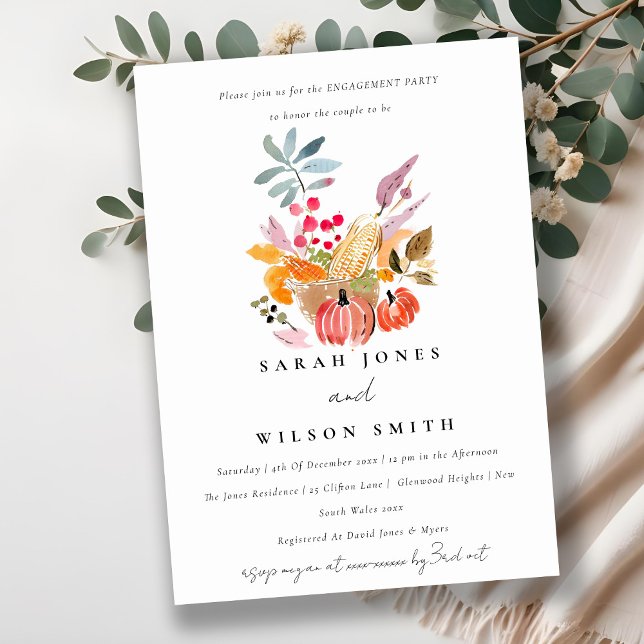 Autumn Harvest Pumpkin Watercolor Engagement Invitation (Creator Uploaded)