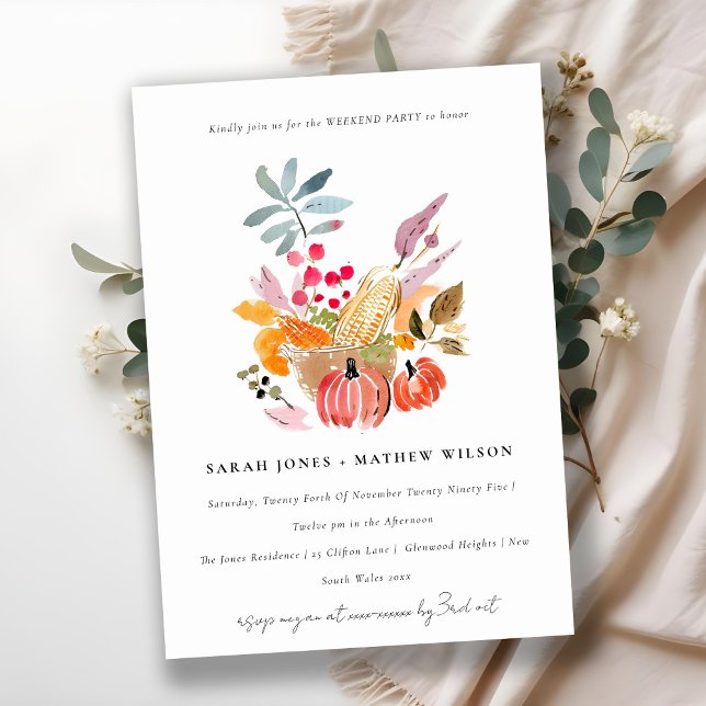 Autumn Harvest Pumpkin Watercolor Weekend Party Invitation (Creator Uploaded)