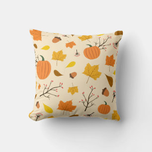 Autumn Harvest Pumpkin with Maple Leaf Pattern Cushion