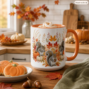 Autumn Harvest Pumpkins Acorns Wildlife Squirrels Mug