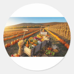 Autumn Harvest Scene Classic Round Sticker
