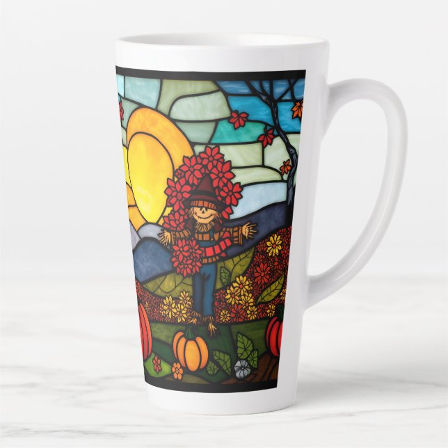 Autumn Harvest, Stained Glass Pumpkin Patch Latte Mug (Right)