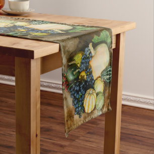 Autumn Harvest Still Life with Pumpkins, Gourds Medium Table Runner