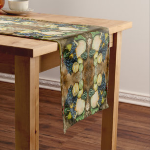 Autumn Harvest Still Life with Pumpkins, Gourds Short Table Runner