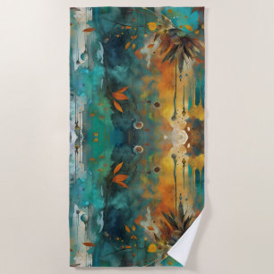 Autumn Harvest Teal Rust Gold Abstract Beach Towel