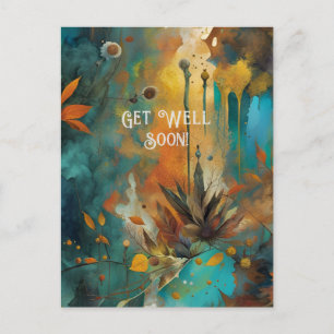 Autumn Harvest Teal Rust Gold Abstract Get Well Postcard