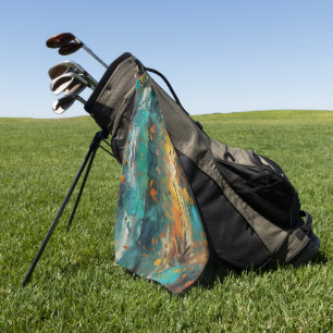 Autumn Harvest Teal Rust Gold Abstract Golf Towel