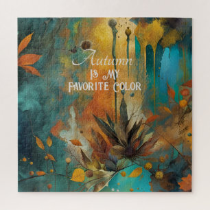 Autumn Harvest Teal Rust Gold Abstract Jigsaw Puzzle
