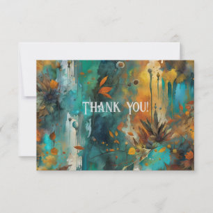 Autumn Harvest Teal Rust Gold Abstract Thank You Card