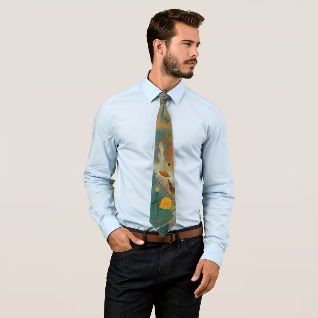 Autumn Harvest Teal Rust Gold Abstract Tie (In Situ)