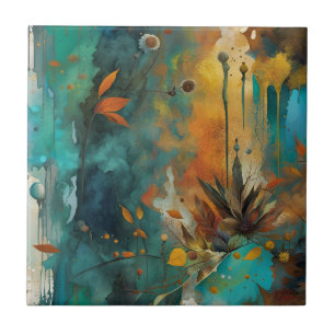 Autumn Harvest Teal Rust Gold Abstract Tile