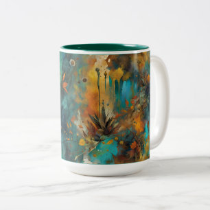 Autumn Harvest Teal Rust Gold Abstract Two-Tone Coffee Mug