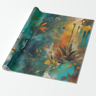 Autumn Harvest Teal Rust Gold Abstract Wrapping Paper