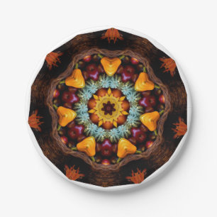 AUTUMN HARVEST THANKSGIVING CORNUCOPIA MANDALA PAPER PLATE