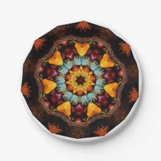 AUTUMN HARVEST THANKSGIVING CORNUCOPIA MANDALA PAPER PLATE