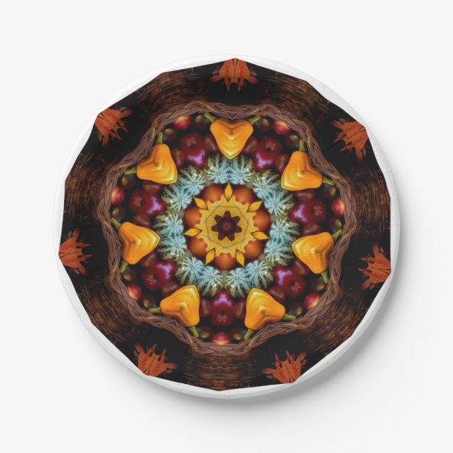 AUTUMN HARVEST THANKSGIVING CORNUCOPIA MANDALA PAPER PLATE (Front)