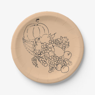 Autumn Harvest Thanksgiving Peach Paper Plate