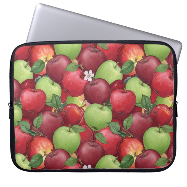 Autumn Harvest Watercolor Apple Pattern Laptop Sleeve (Front)